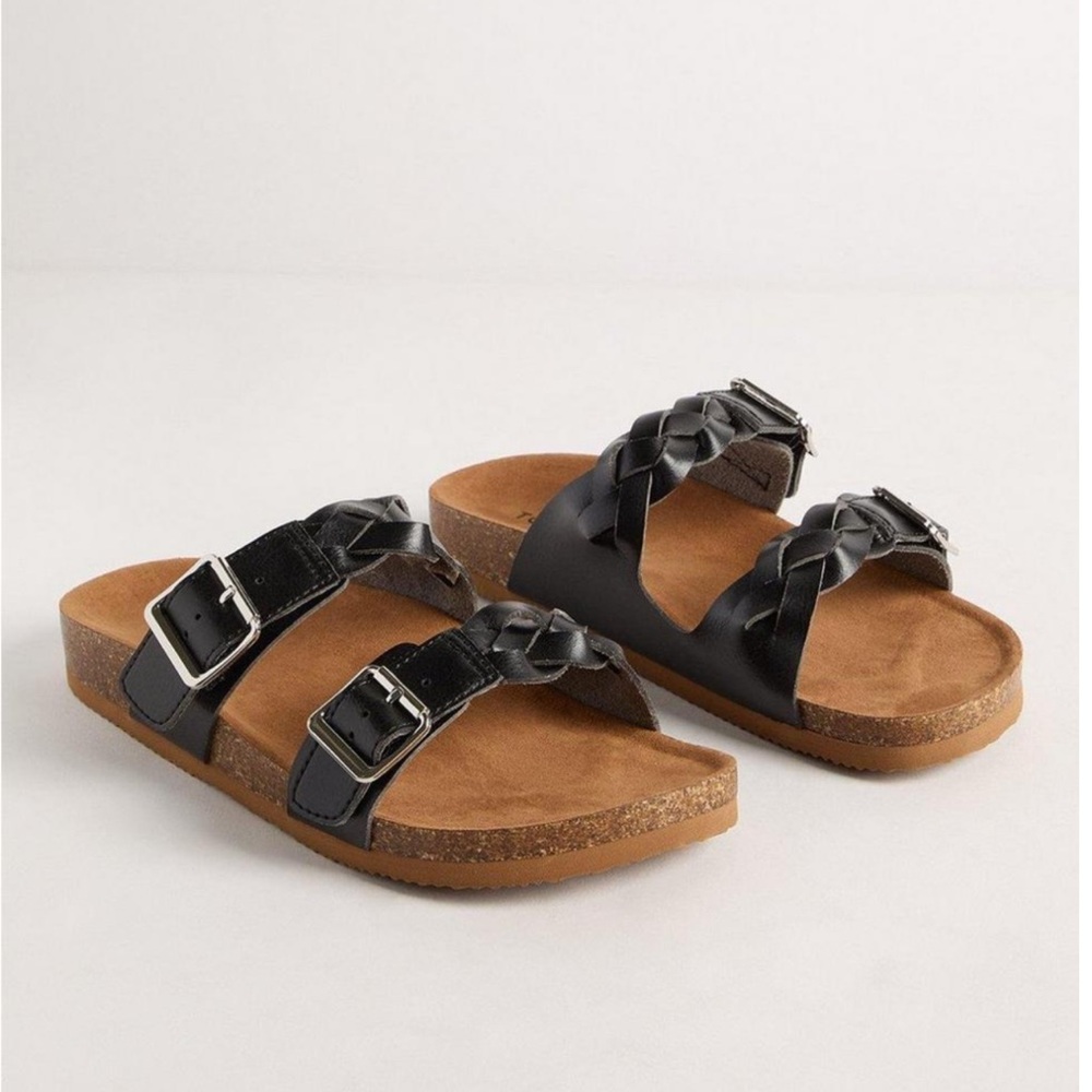 Double Buckle Braided Footbed Slide (WW)